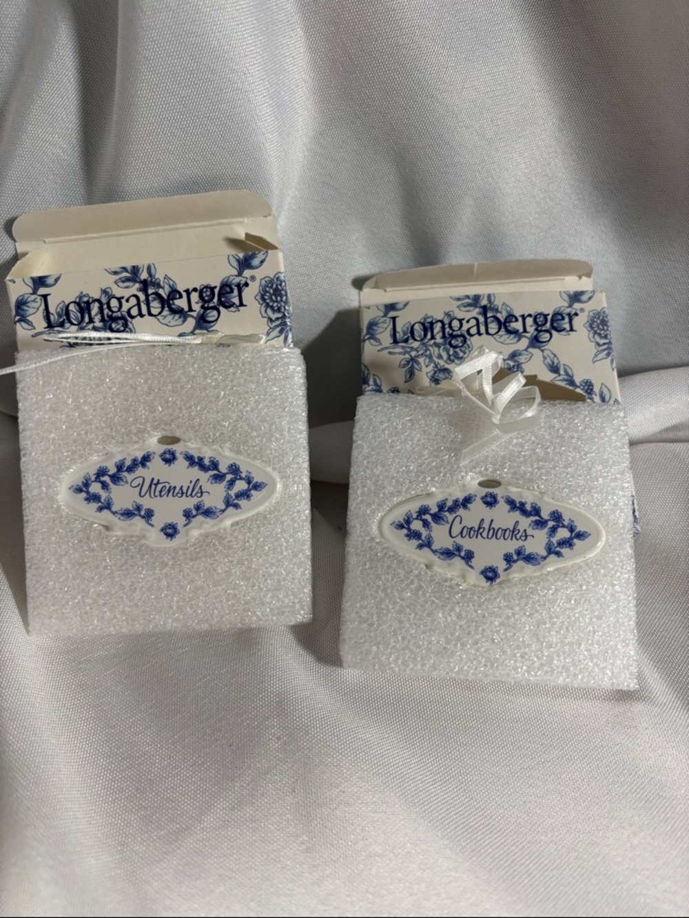 Longaberger White & Blue Floral Ceramic Basket Labels - Utensils and Cookbooks